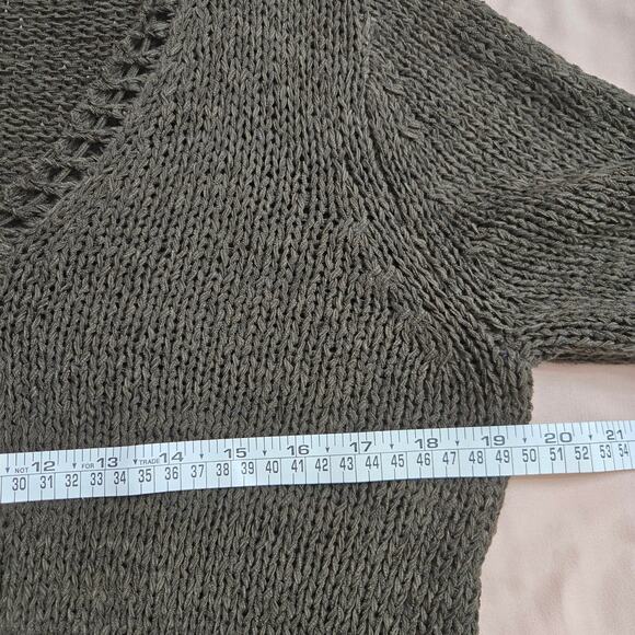 Chicos Womens Goblin Boho Forest Green Crotchet Trim Knit V-Neck Sweater Size 1 - Picture 11 of 12
